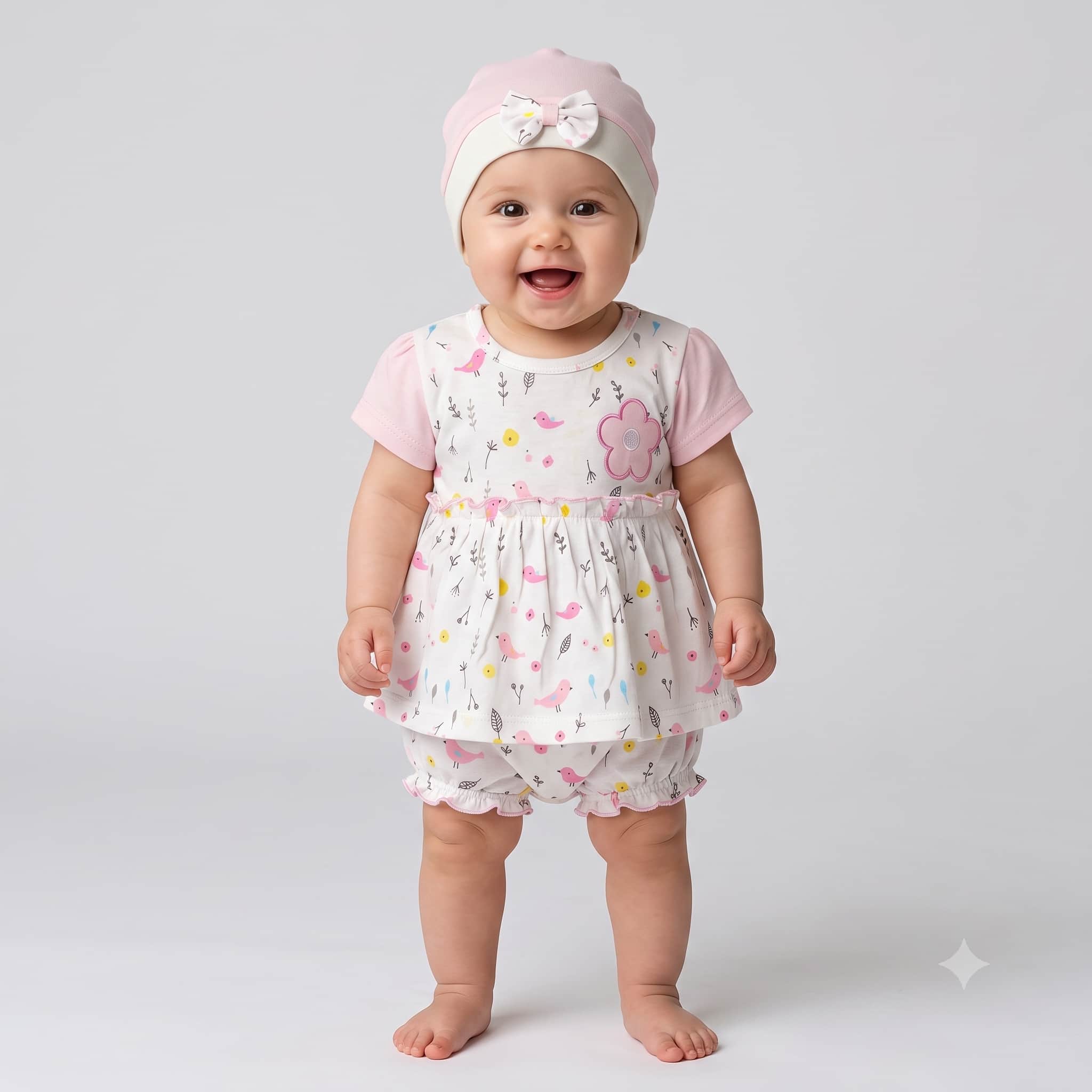 Songbird Blossom Baby Girls Frock Set - White