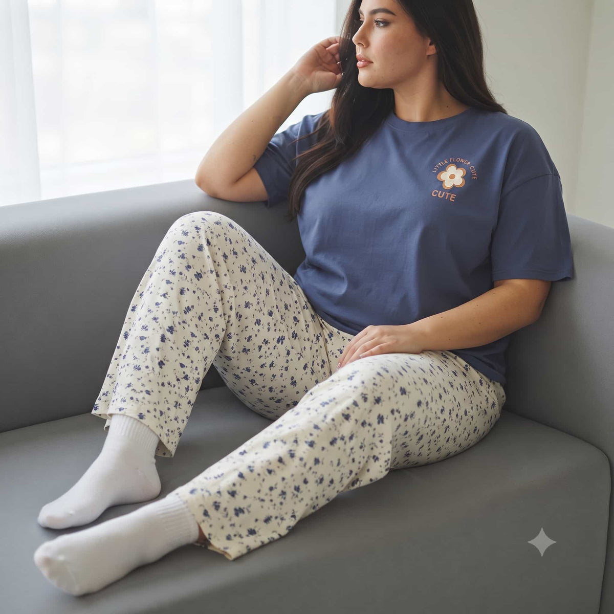 Bloom Bliss Women Half Sleeves Pajama Set – Dusty Blue