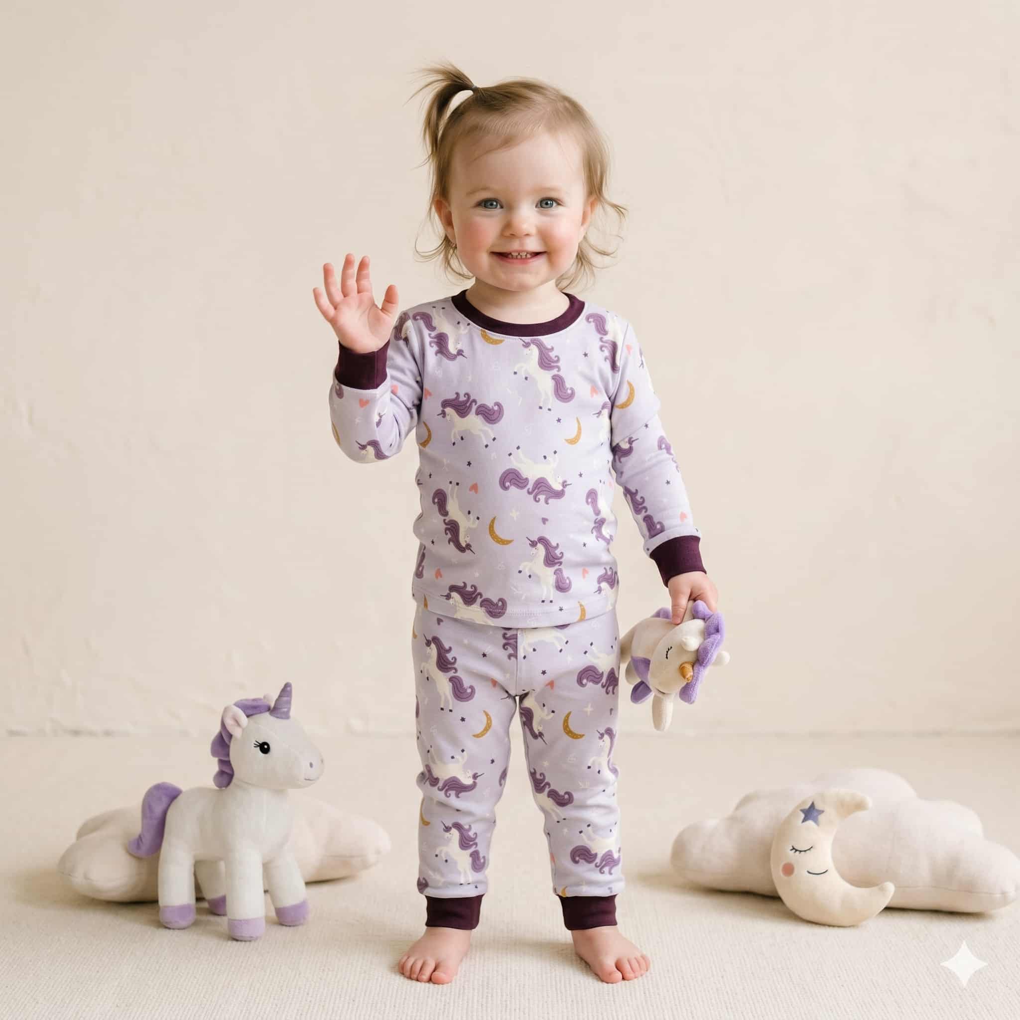 Unicorn Dreams baby Girls Full Sleeves Pajama Set - Lilac