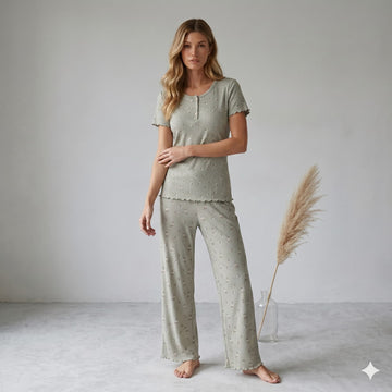 Sage Blossom Women Half Sleeves Pajama Set – Sage Green