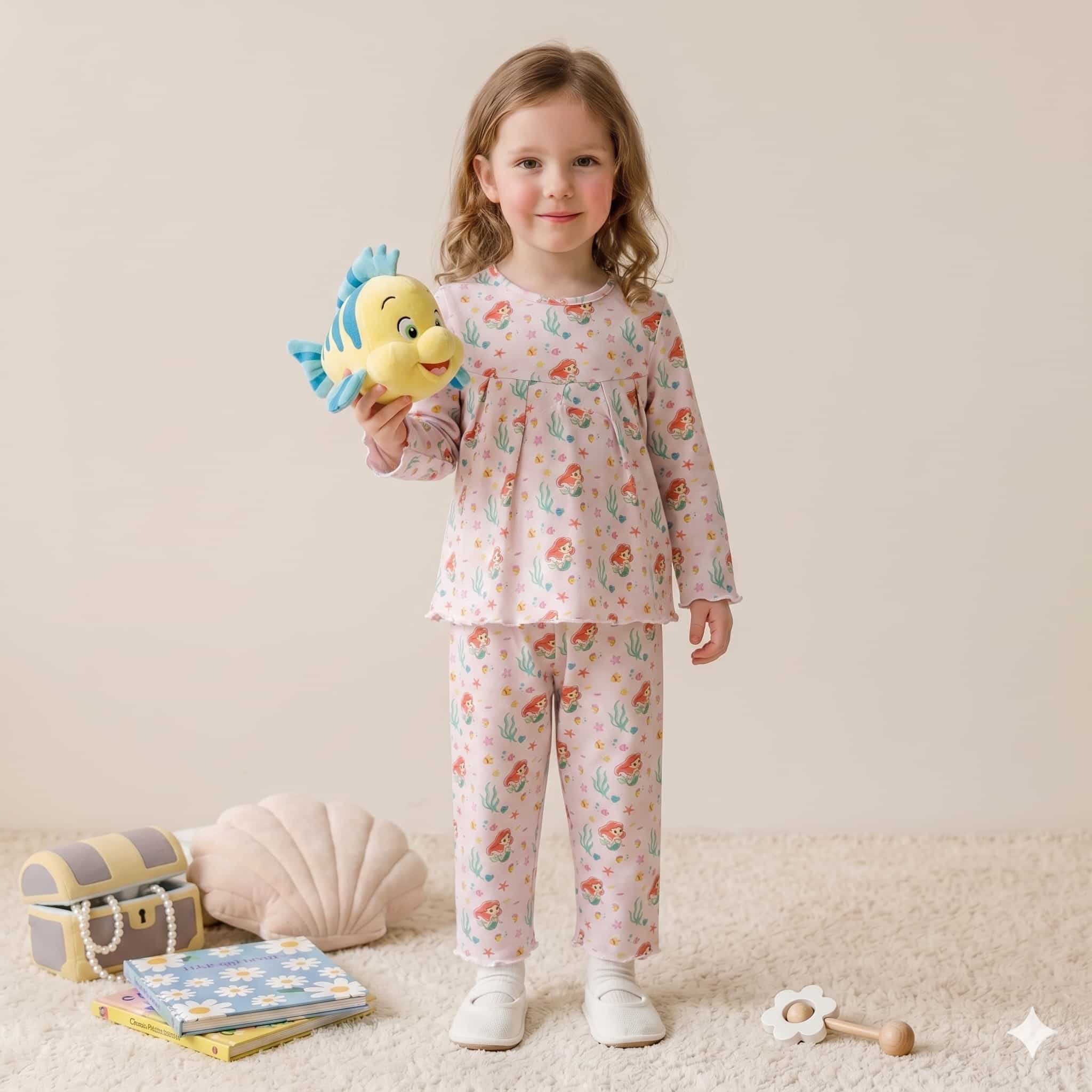 Mermaid Dreams Girls Full Sleeves Pajama Set - Pink