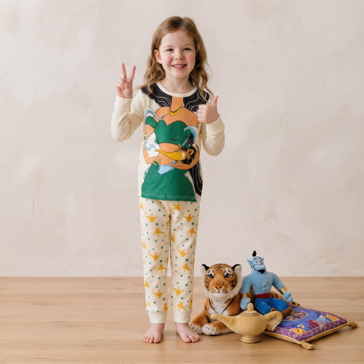 Jasmine Girl Full Sleeves Pajama Sets- Offwhite