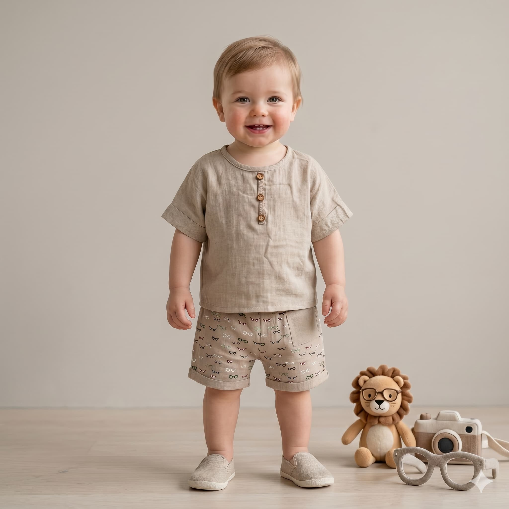 Earthy Ease Baby Boys Half Sleeves Set - Beige