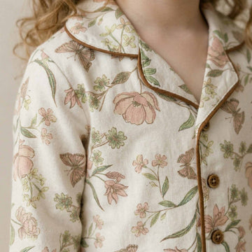 Flower Garden Girls Button Pajama Set - Cream