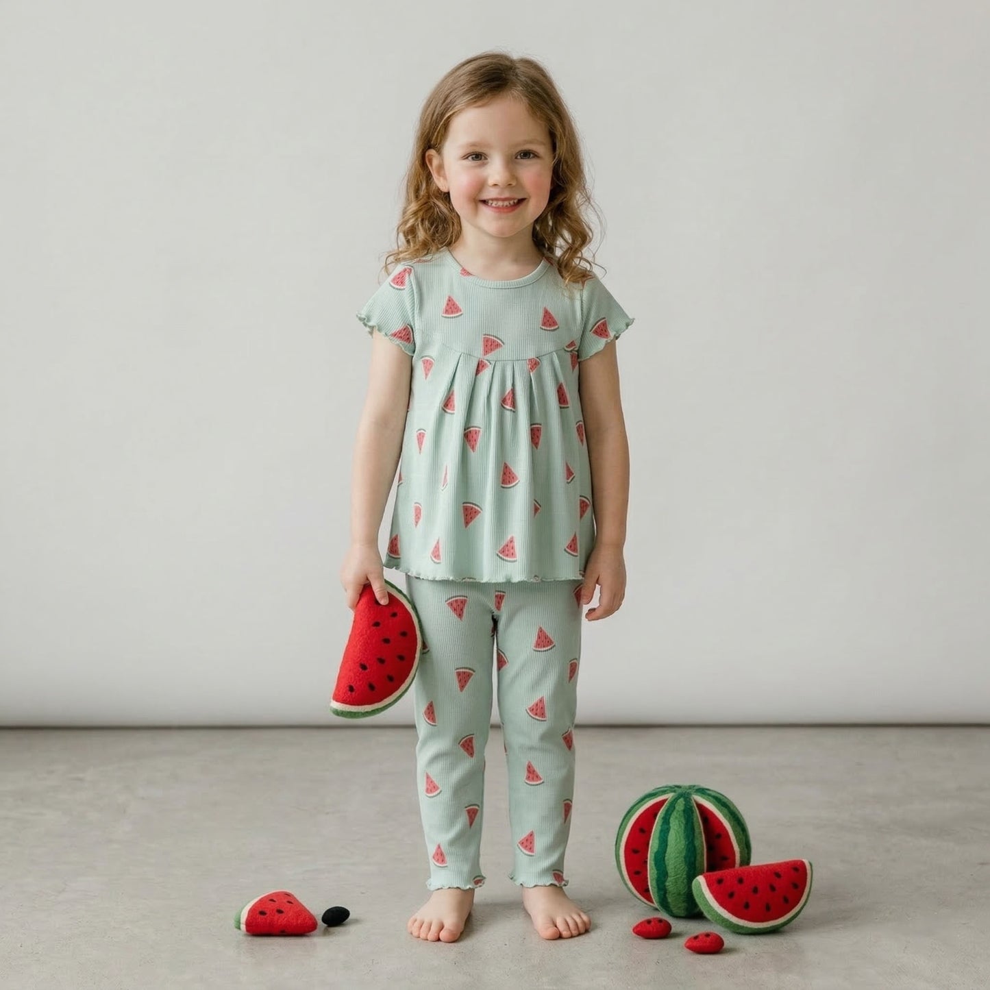 Sweet Summer Watermelon Girls Short Sleeves Pajama Set - Blue