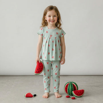 Sweet Summer Watermelon Girls Short Sleeves Pajama Set - Blue