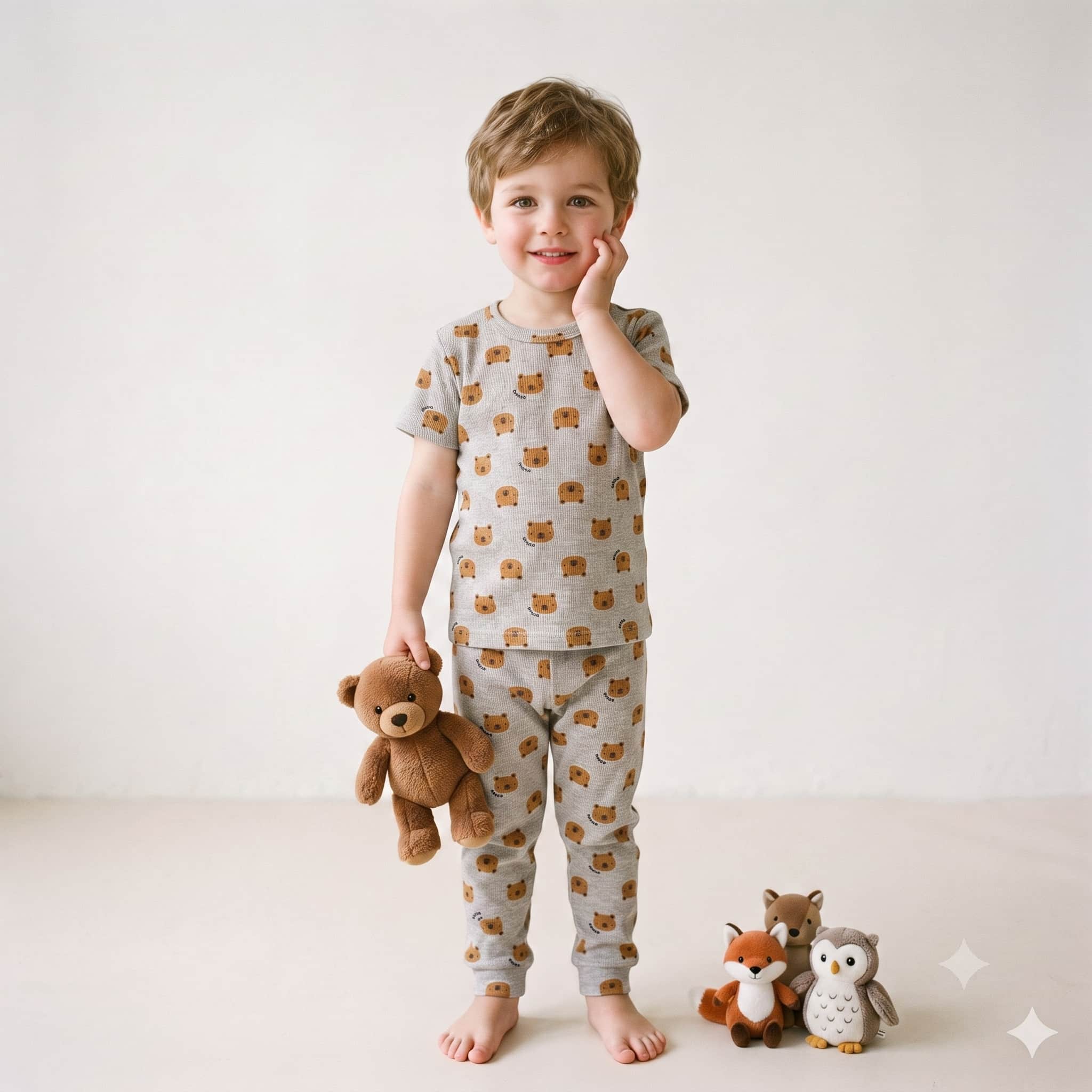 Beary Cozy Boys Half Sleeves Pajama Set - Heather Grey