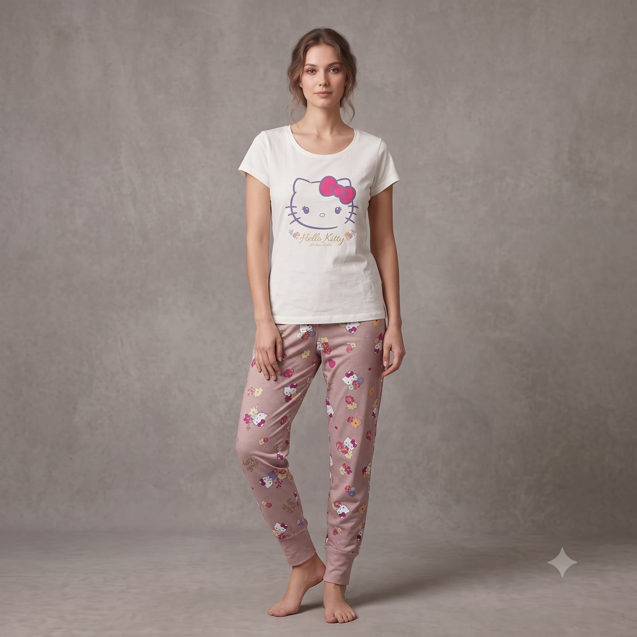 Hello Kitty Women Half Sleeves Pajama Set - Off-White