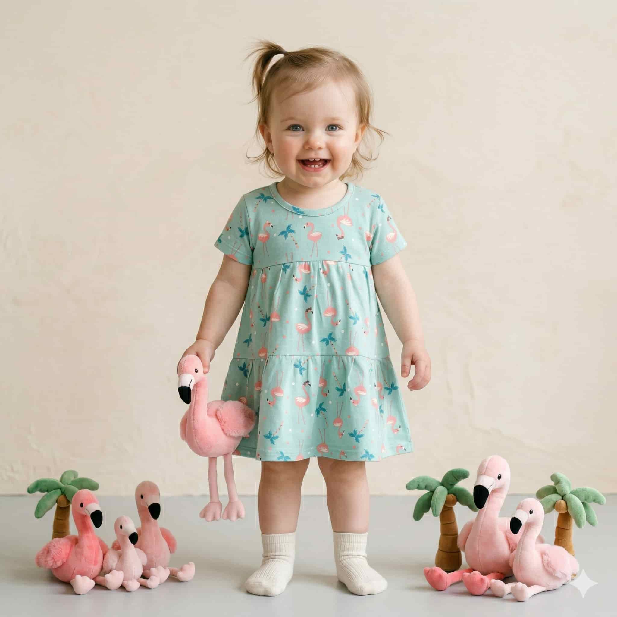 Flamingo Baby Girl Frock - Blue