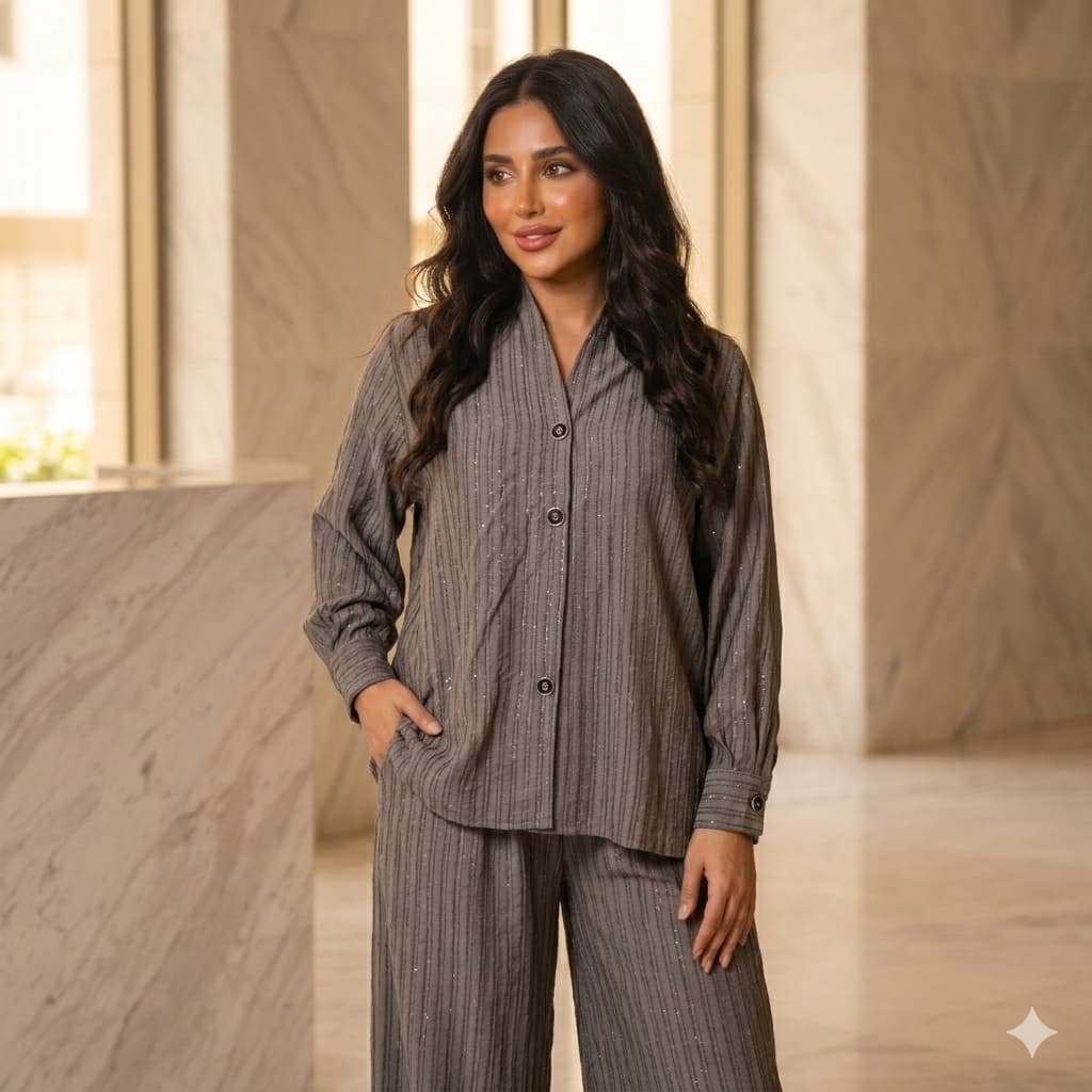 Mocha Gleam Women Full Sleeves Co ord Set - Brown