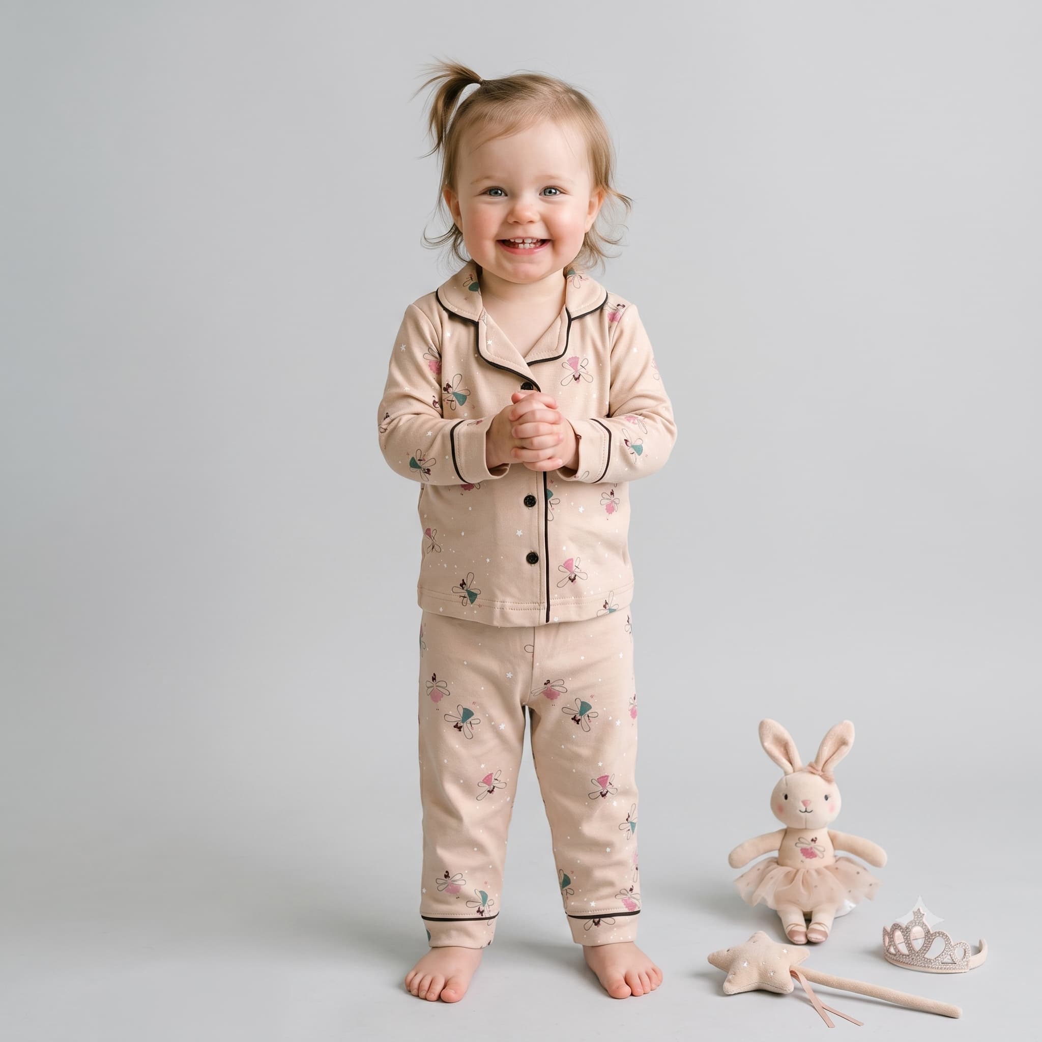 Fairy Bloom Baby Girls Full Sleeves Pajama Set - Peach