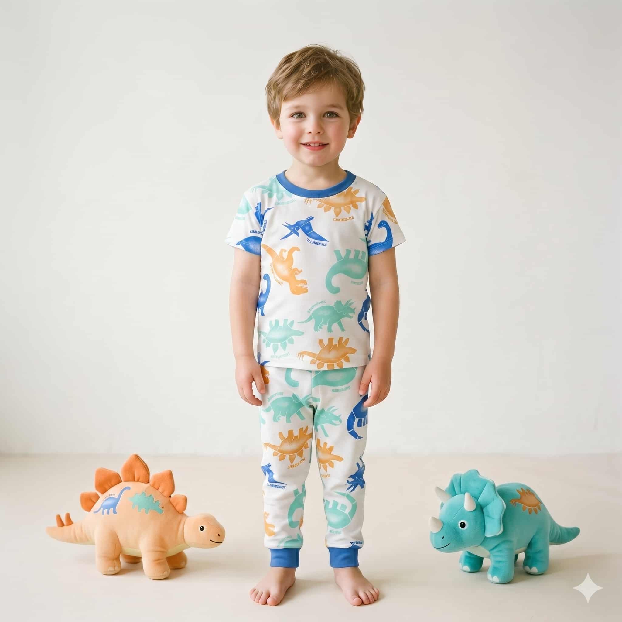 Dino Drift Boys Half Sleeves Pajama Set - Cream