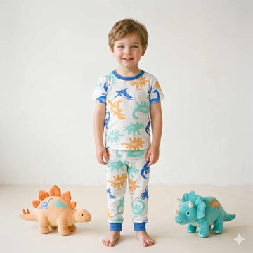 Dino Drift Boys Half Sleeves Pajama Set - Cream