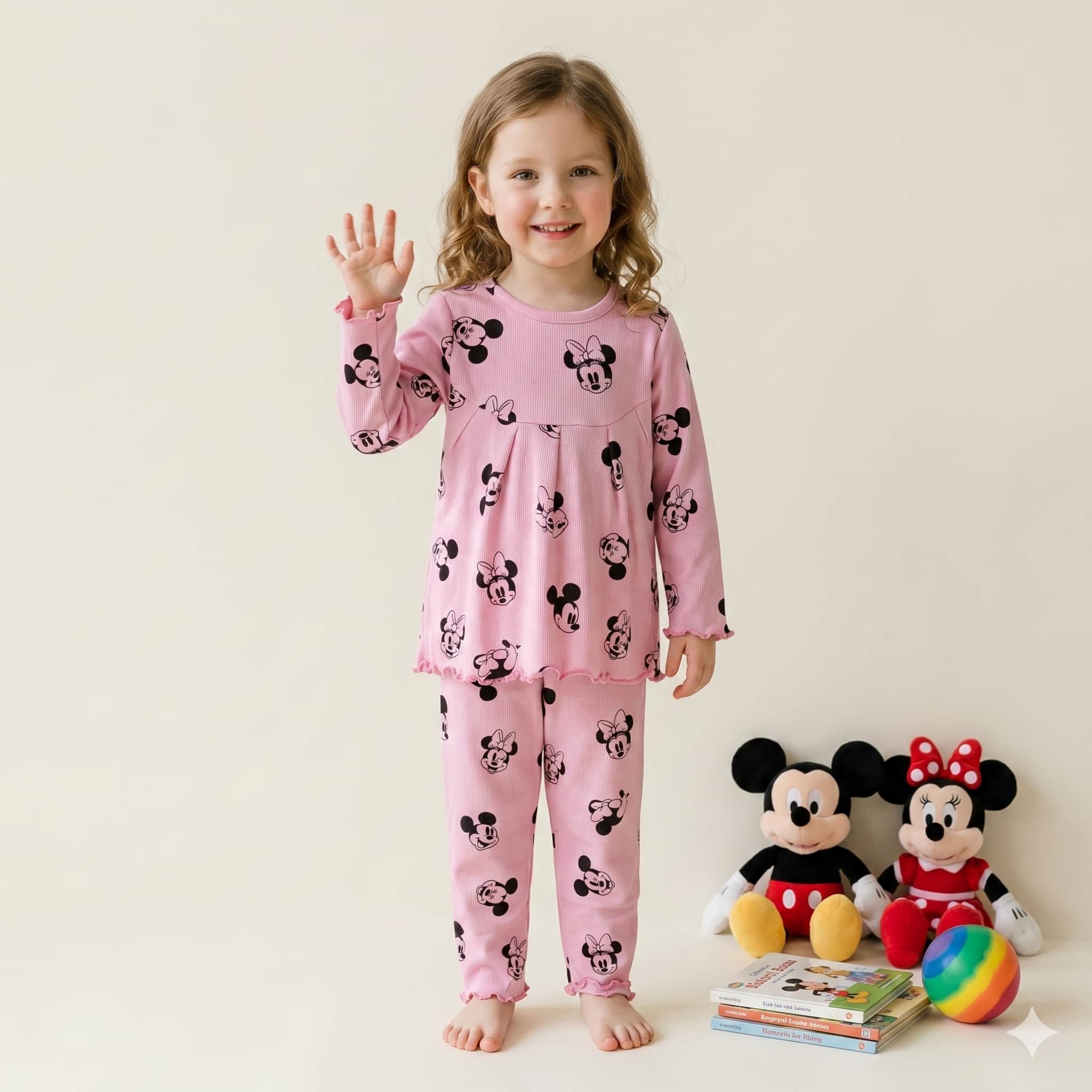 Minnie Mouse Girls Full Sleeves Pajama Set - Pink