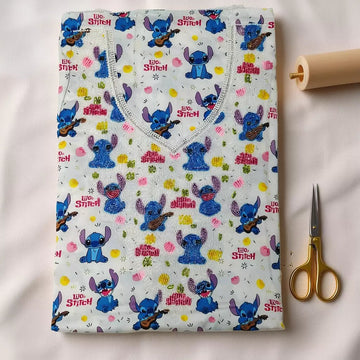 Lilo Stitch Women Embroidered Mukhawir - White