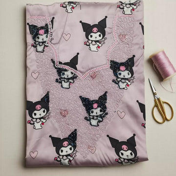 Kuromi Heart Girls Embroidered Mukhawir - Pink