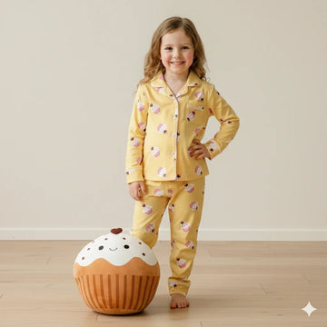 Cup Cake Girls Button Pajama Set- Yellow