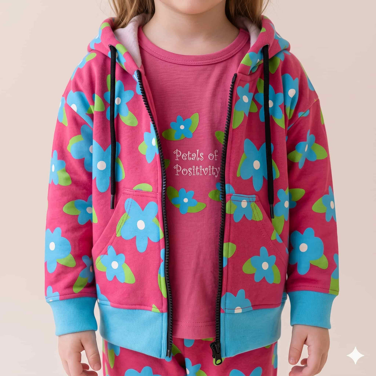 Bloom Bliss Girls Winter Full Sleeves Pajama Set – Pink