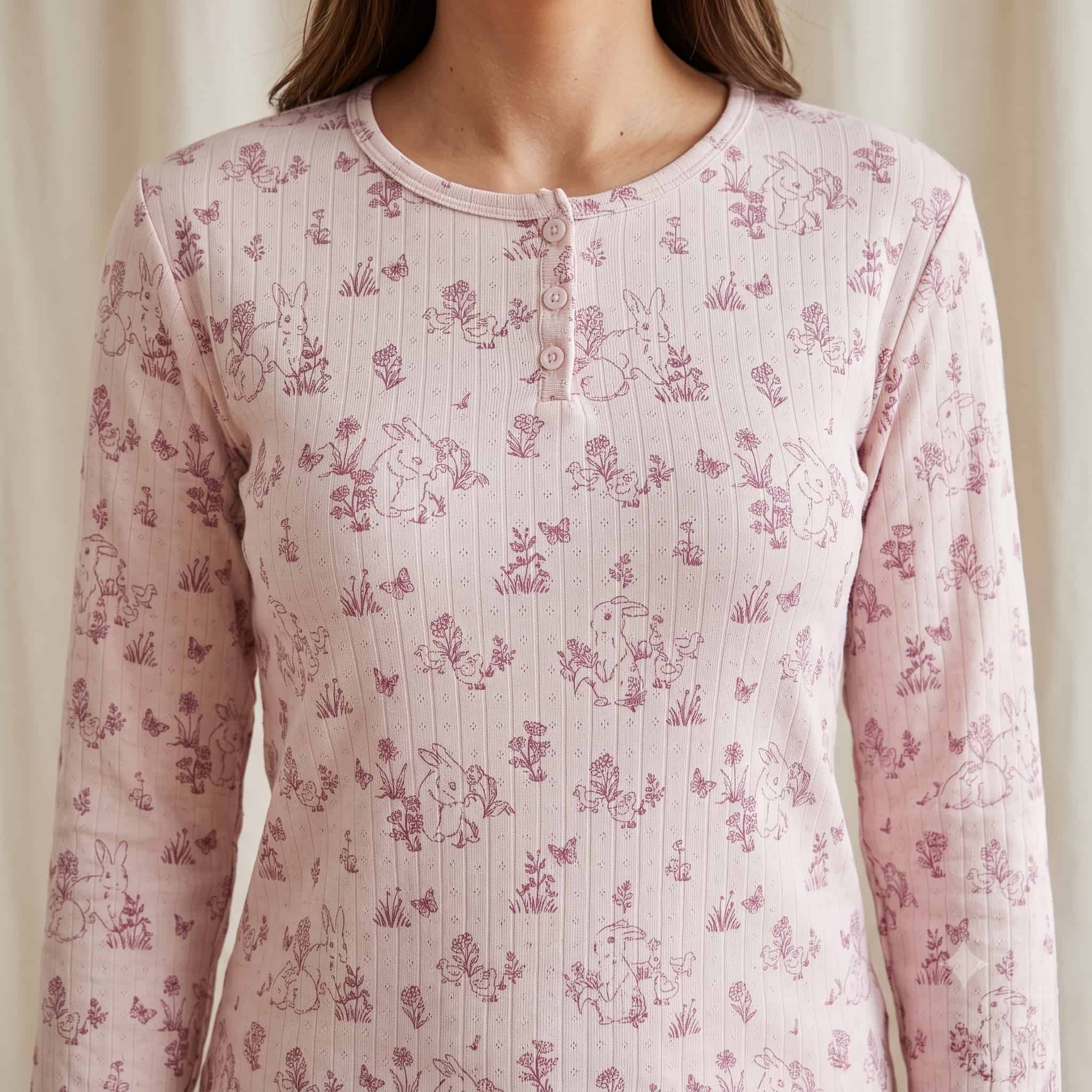 Bunny Meadow Women Full Sleeve Pajama Set - Light Pink