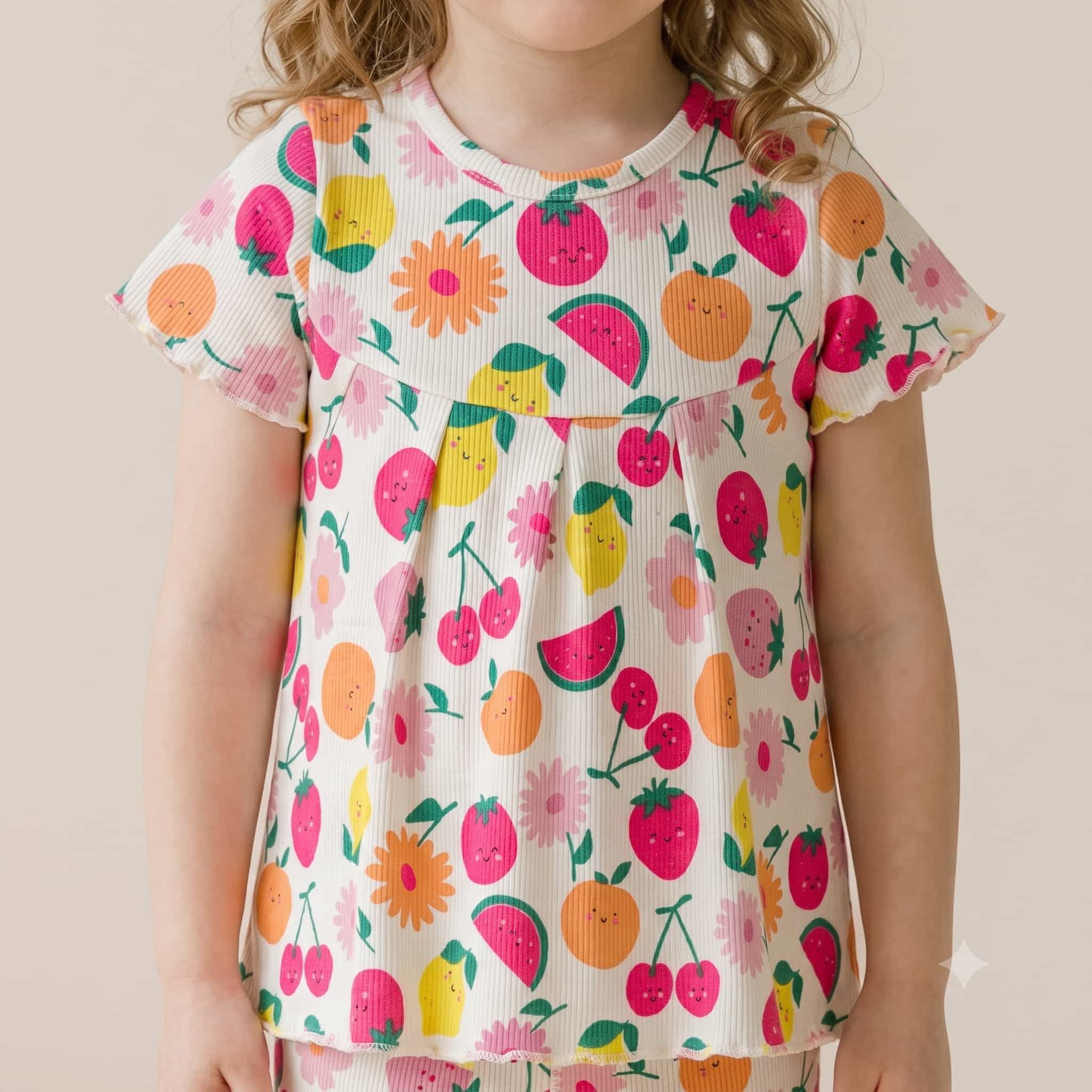 Fruity Smiles Girls Short Set - Cream