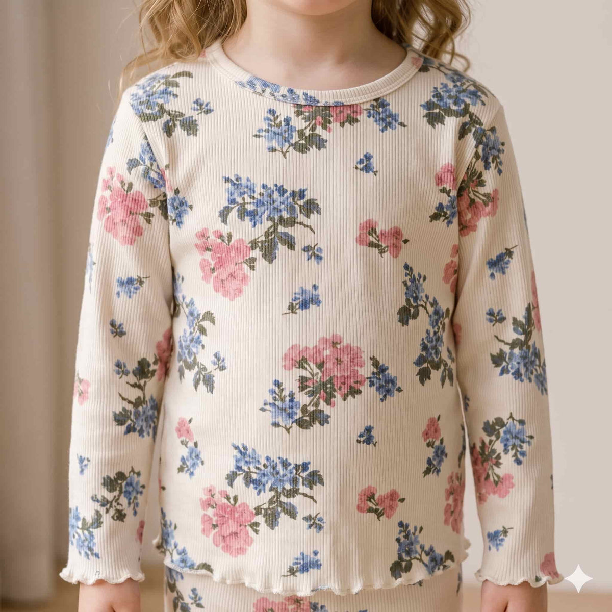 Blossom Haven Girls Full Sleeves Pajama Set – Ivory Cream