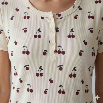 Cherry Bliss Women Half Sleeves Pajama Set – Ivory