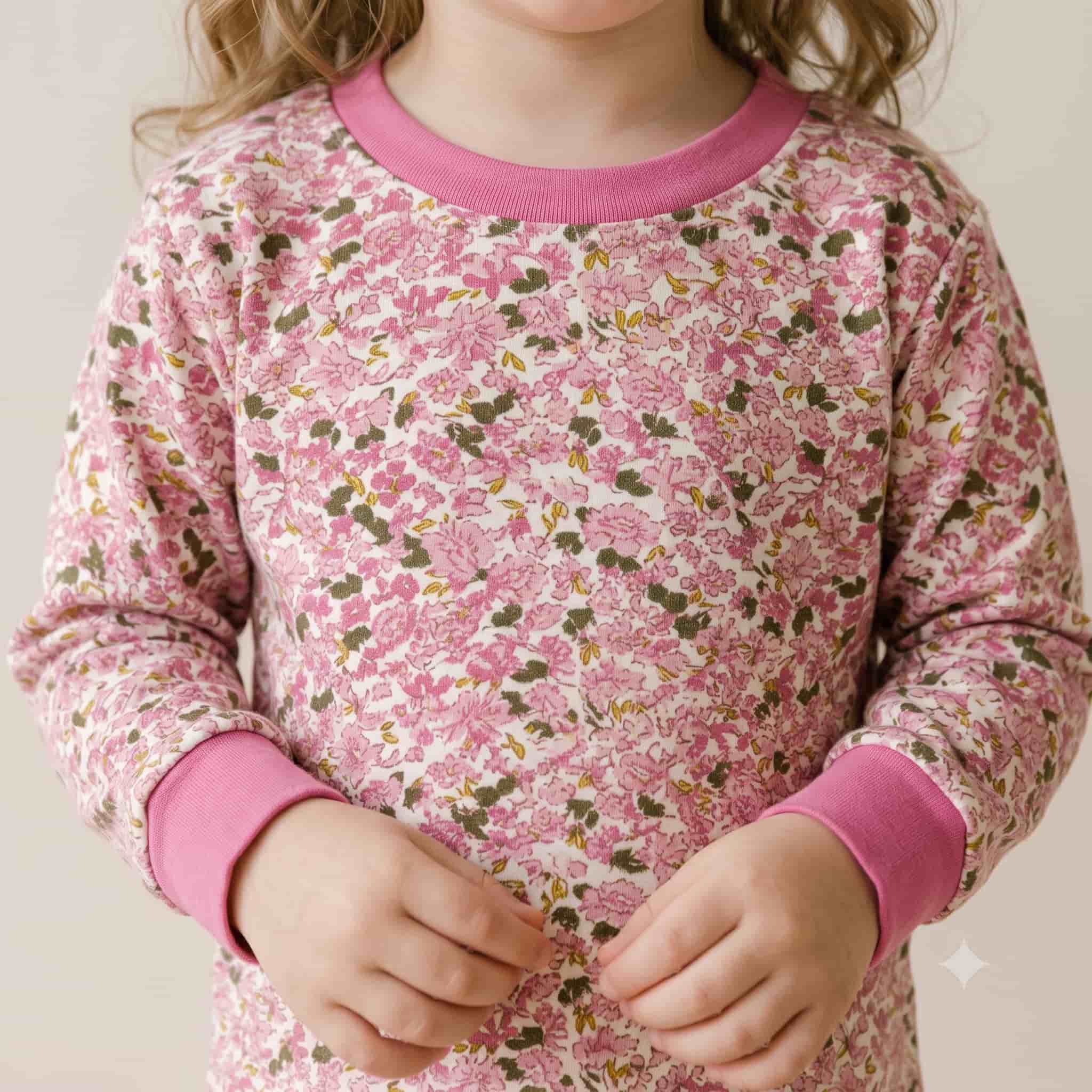 Vintage Bloom Girls Full Sleeves Pajama Set - Pink