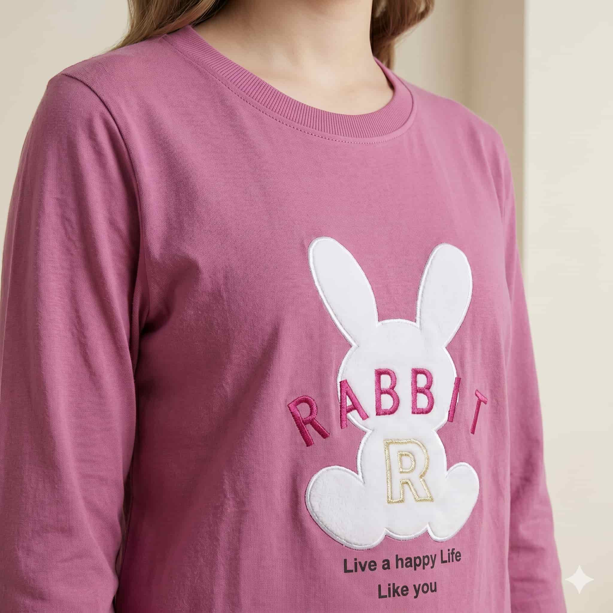 Rosy Rabbit Girls full sleeves pajama set - pink