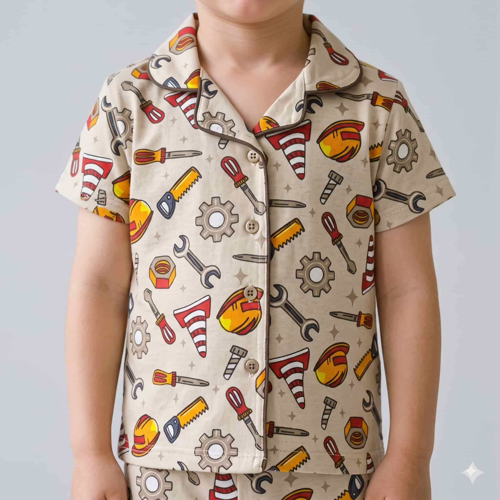 Tiny Builder Boys Half Sleeves Pajama Set - Beige
