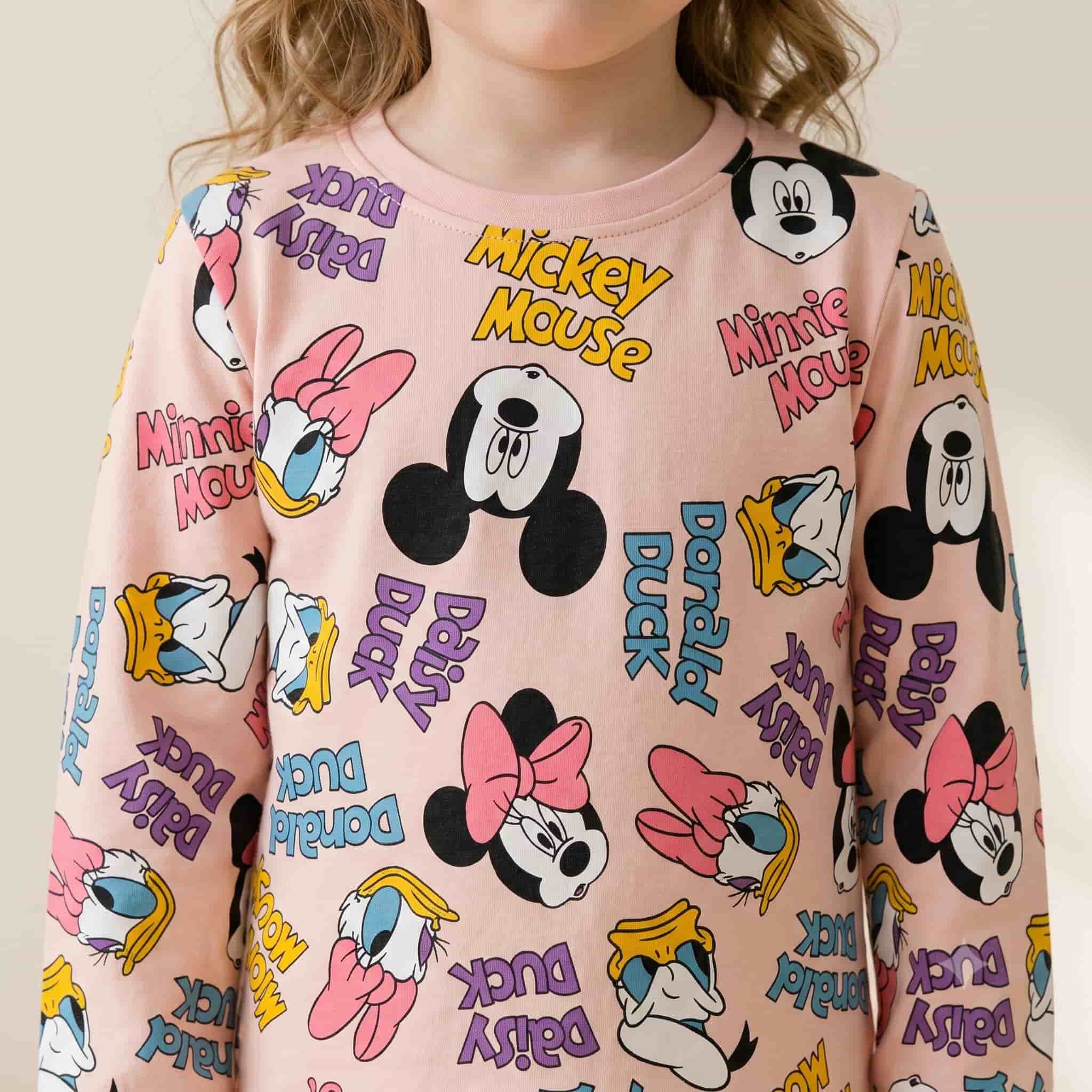 Mickey Daisy Girl Full Sleeves Pajama Sets- Peach