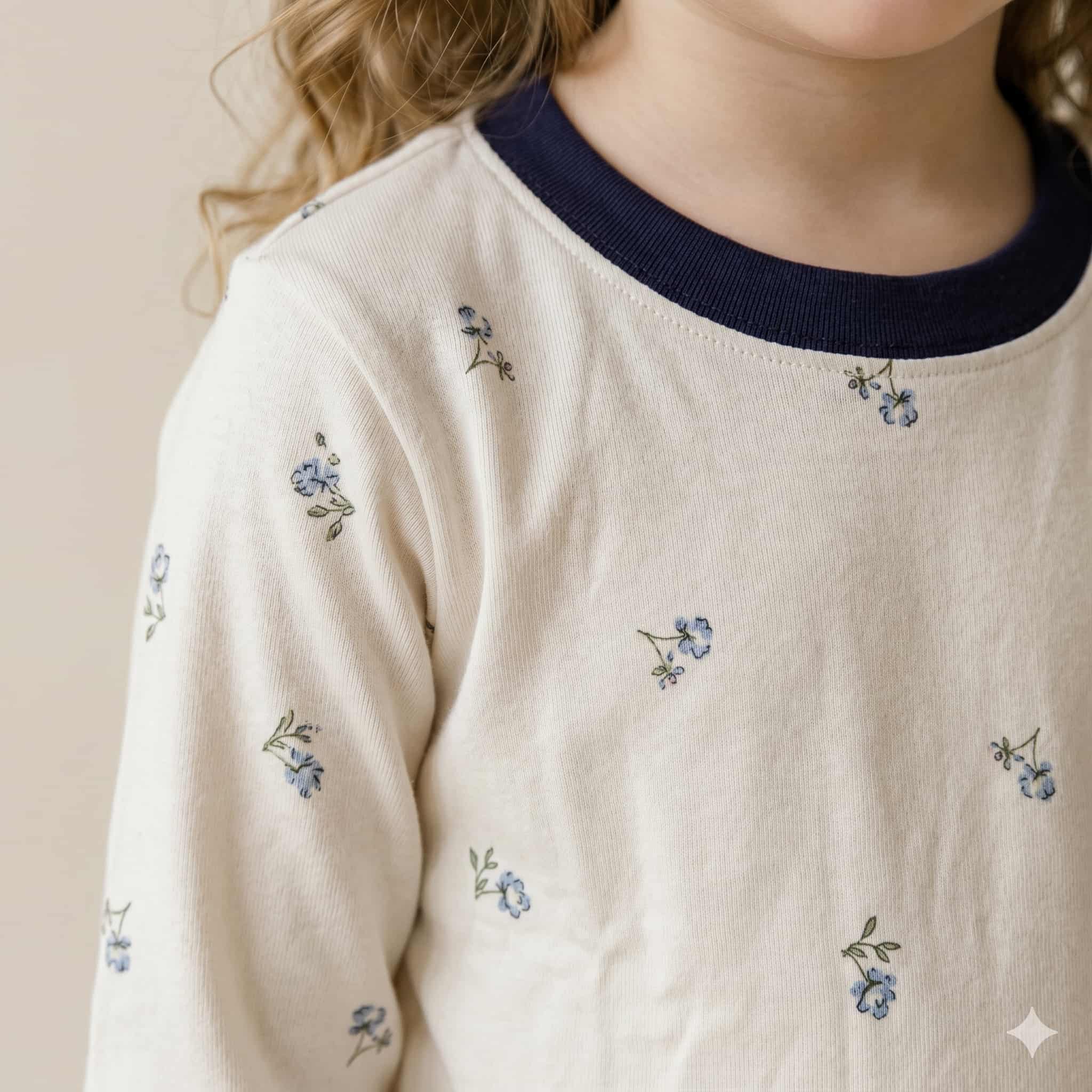 Blue Blossom Girls Full Sleeves Pajama Set - Cream