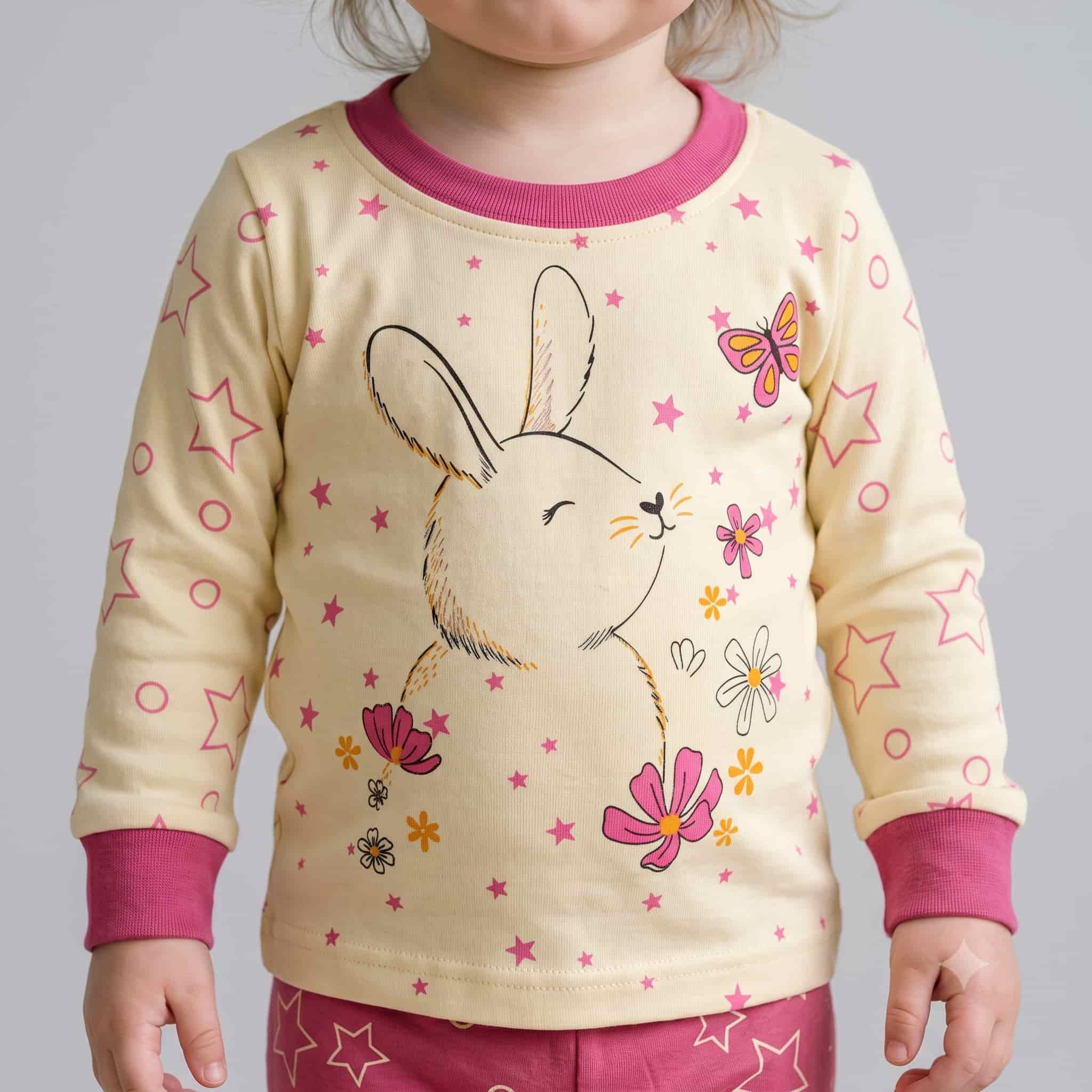 Twinkle Bunny Baby Girls Full Sleeves Pajama Set with Sunny Yellow