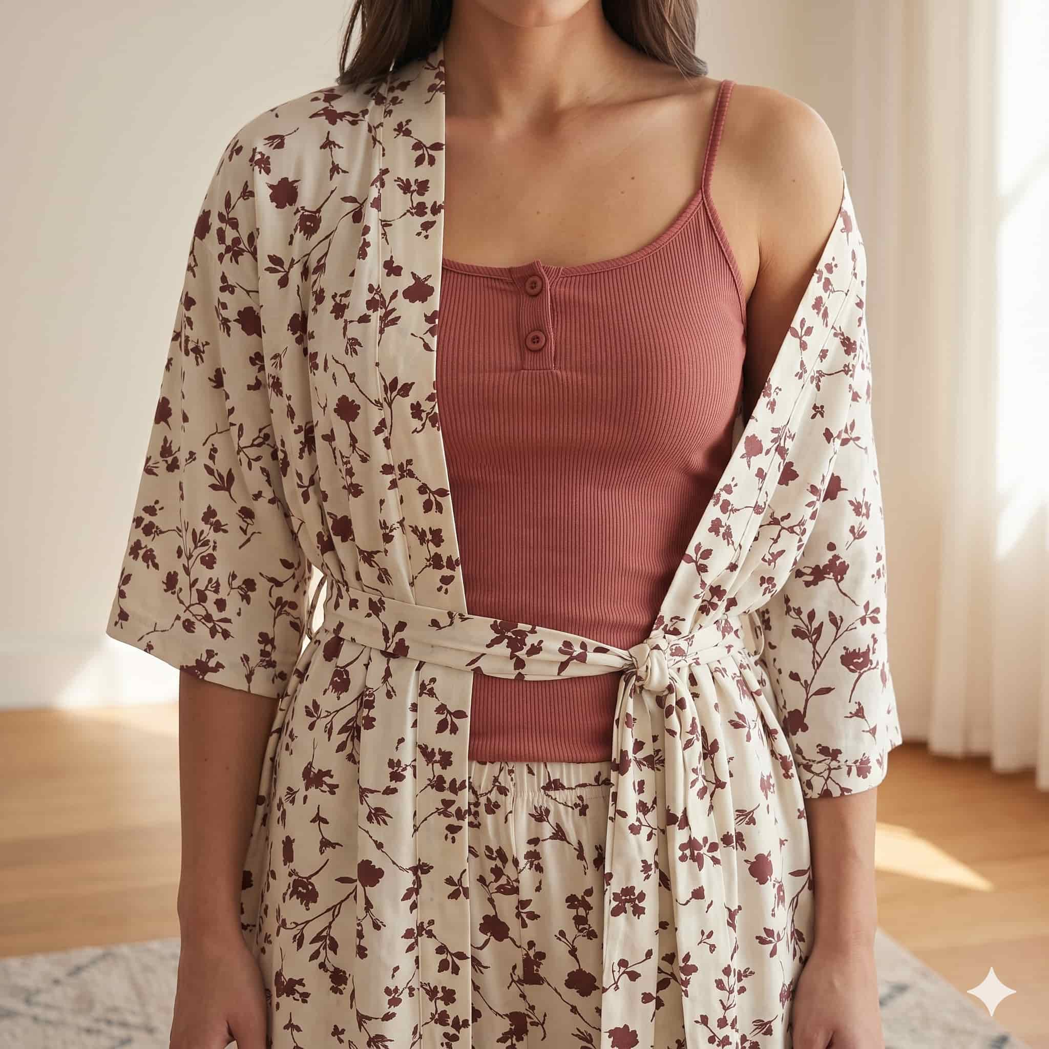 Crimson Bloom Women 3 Pcs Pajama Set - Maroon