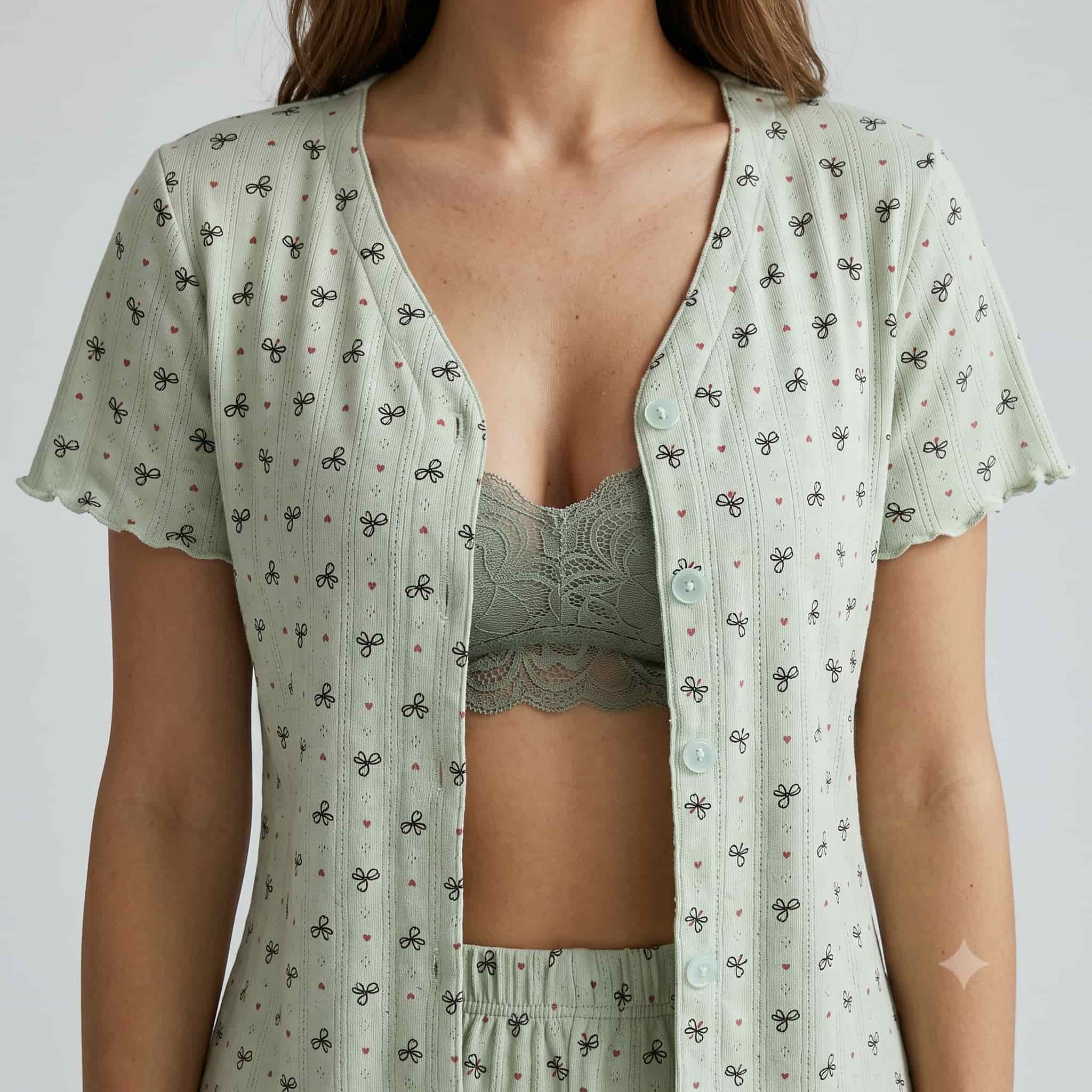 Bow Bliss Women Half Sleeves Pajama Set – Sage Green