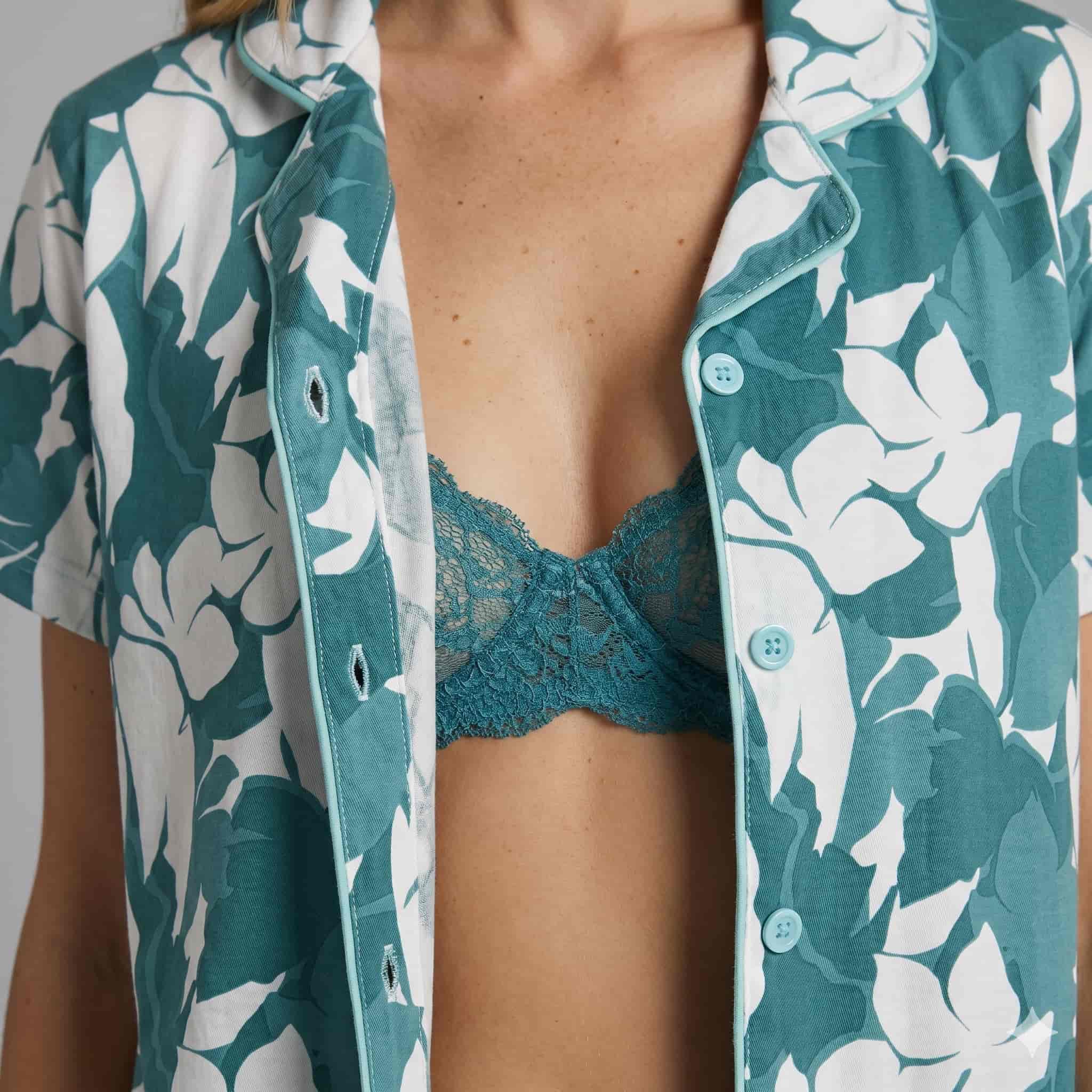 Ocean Bloom Women Half Sleeves Pajama Set - Teal
