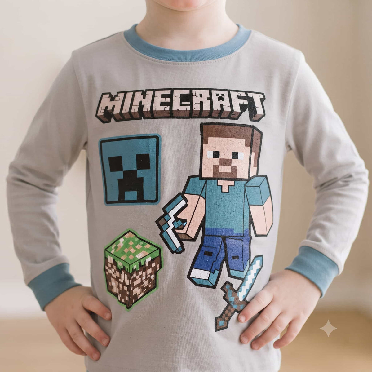 Minecraft Boys Full Sleeves Pajama Set – Grey