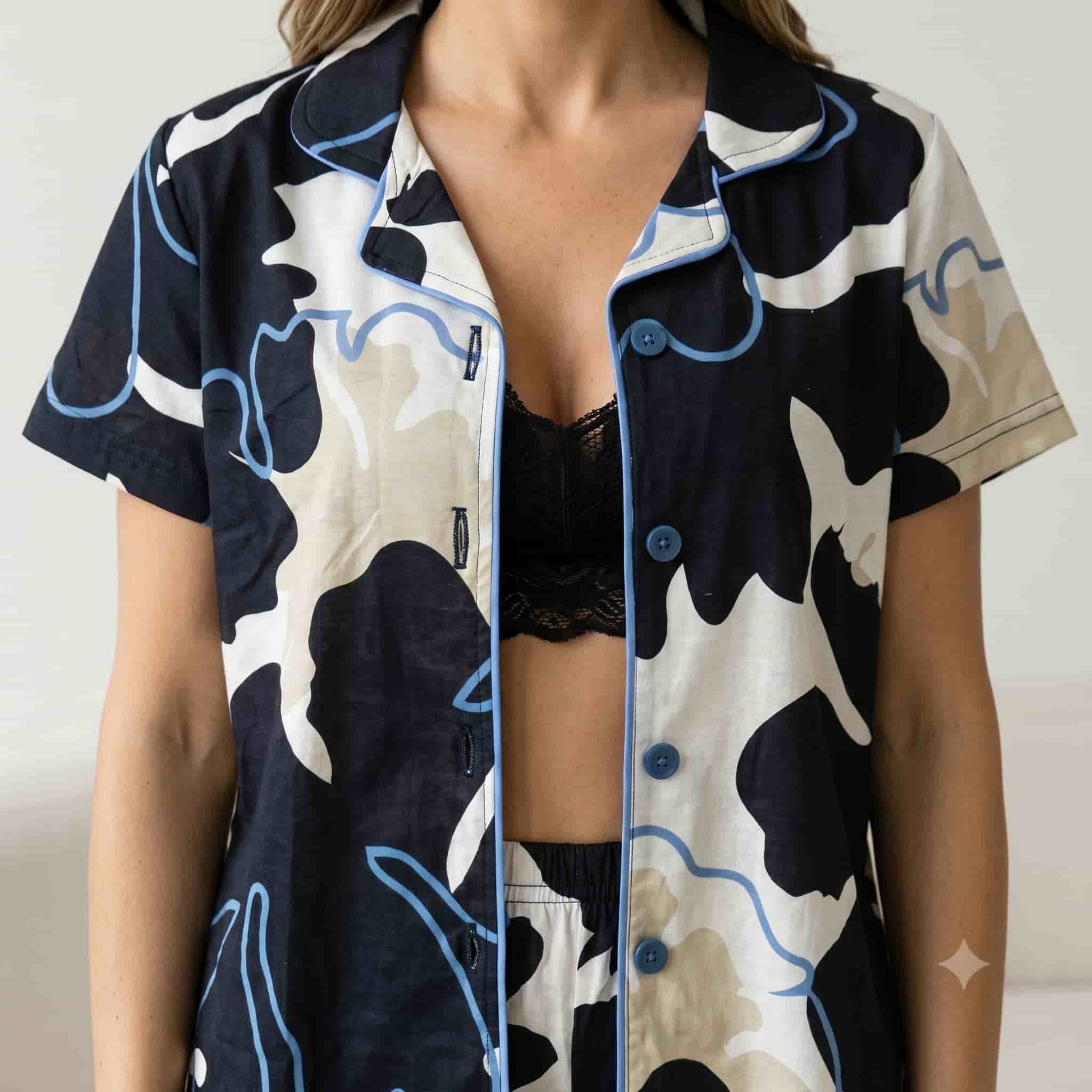 Midnight Wave Women Half Sleeves Pajama Set - Navy Blue