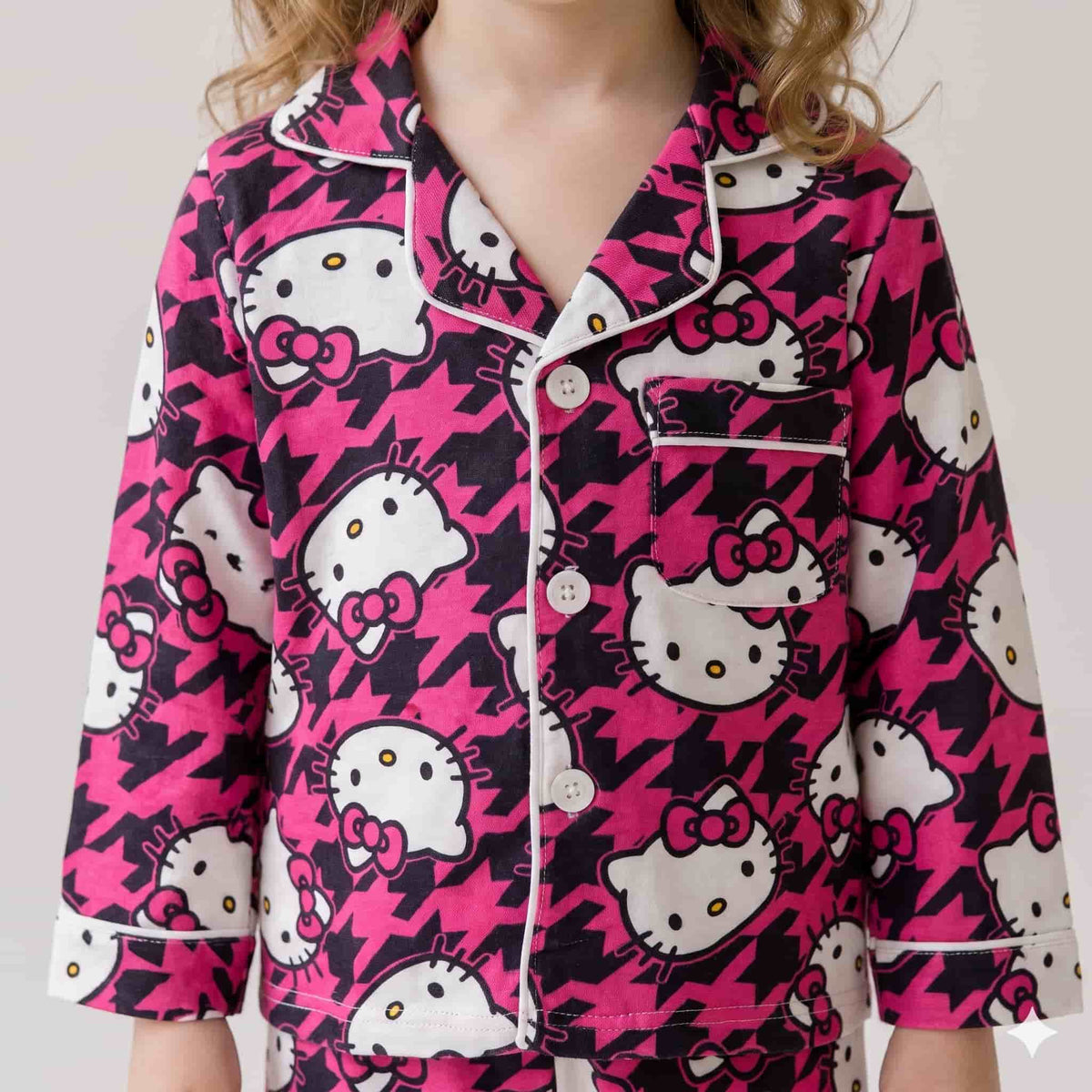 Hello Kitty Girls Full Sleeves Pajama Set - Hot Pink