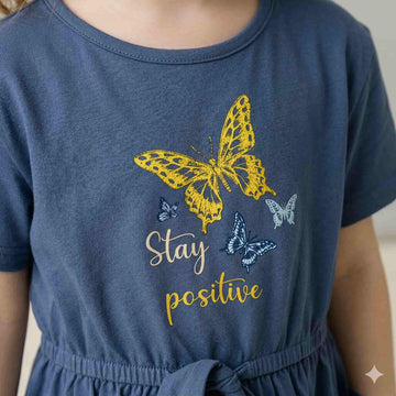 Butter Fly Girl Frock - Dark Blue