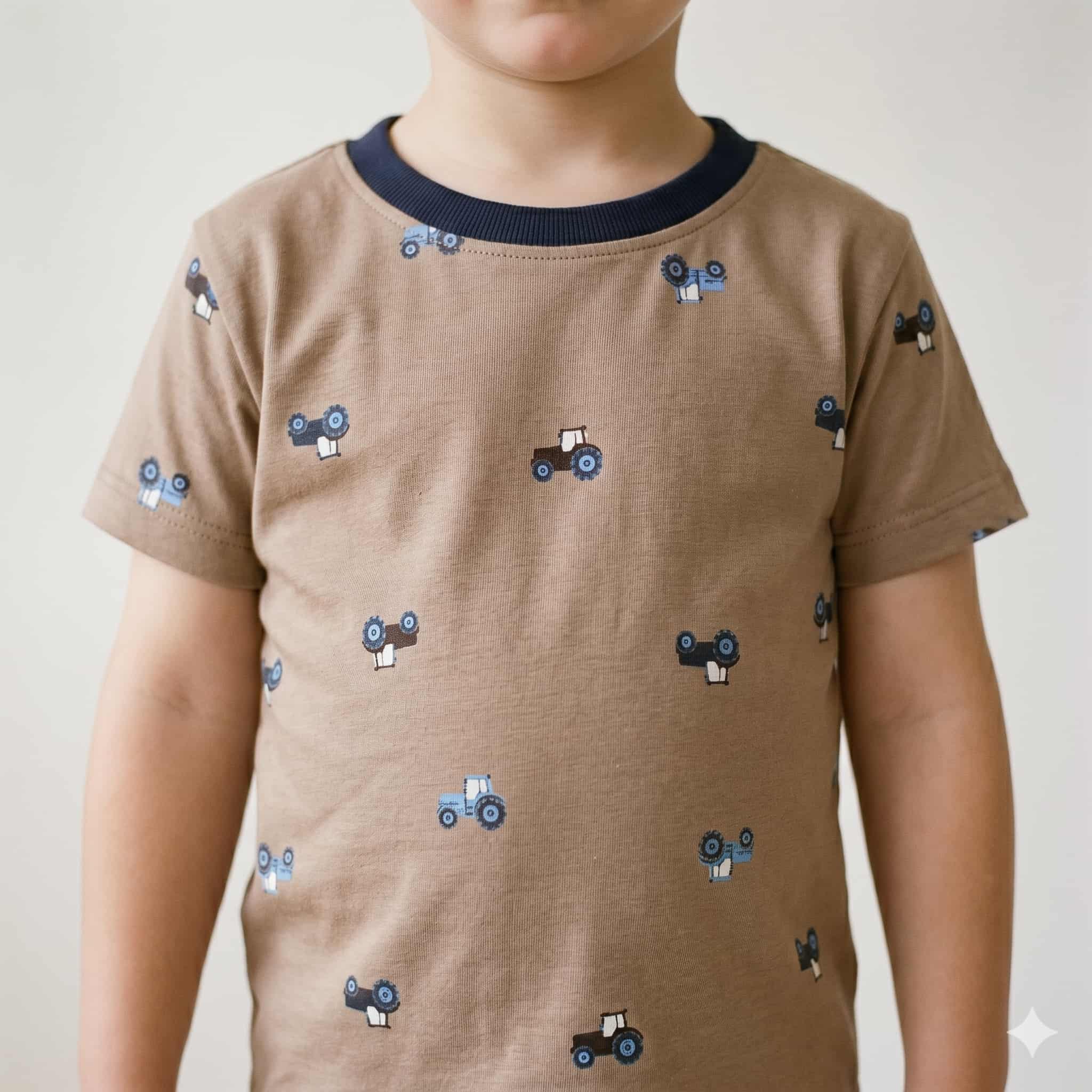 Tractor Trail Boys Half Sleeves Pajama Set - Brown