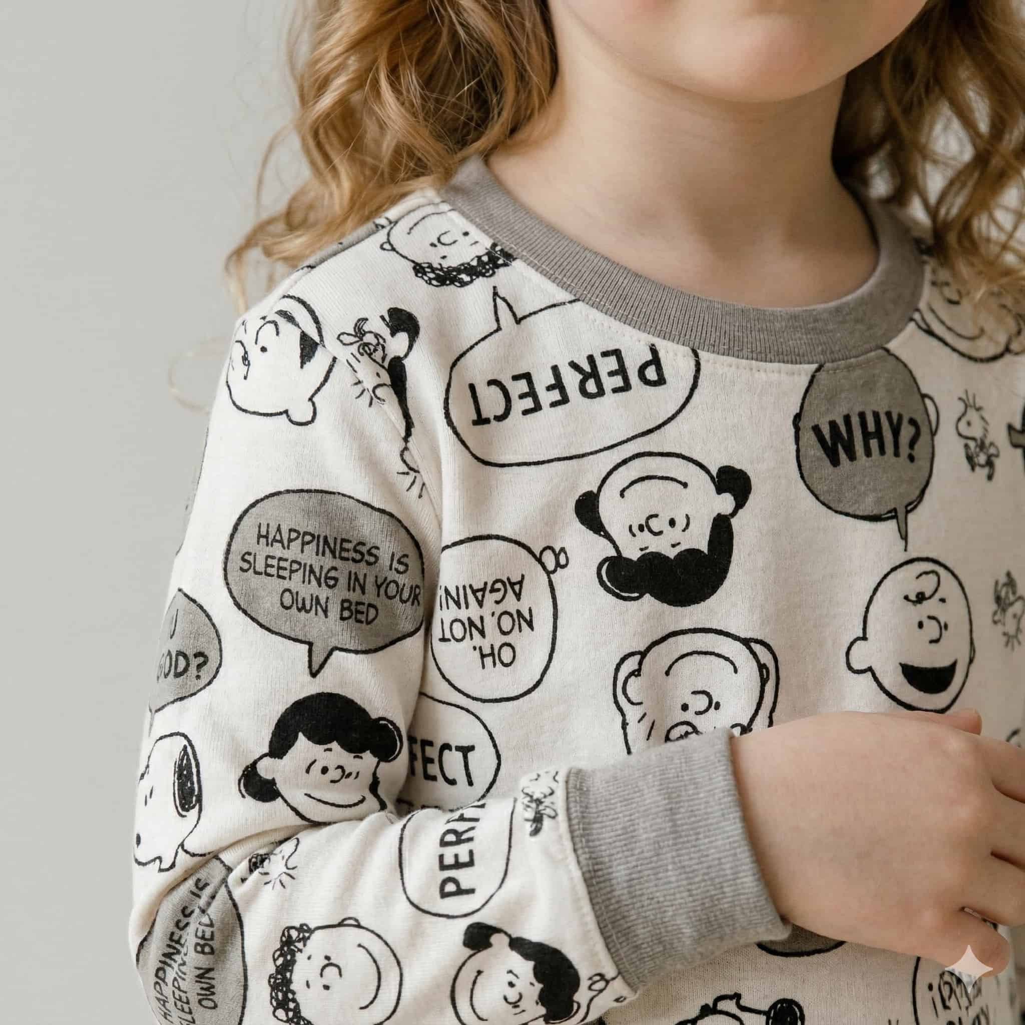 طقم بيجاما بأكمام طويلة للفتيات بطبعة Peanuts - رمادي