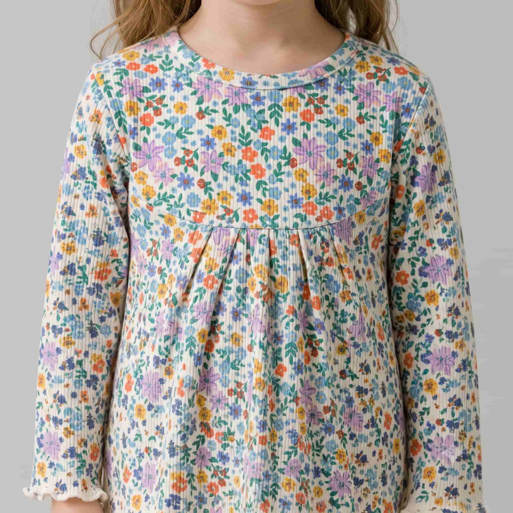 Spring Meadow Girls Full Sleeves Pajama Set - Cream