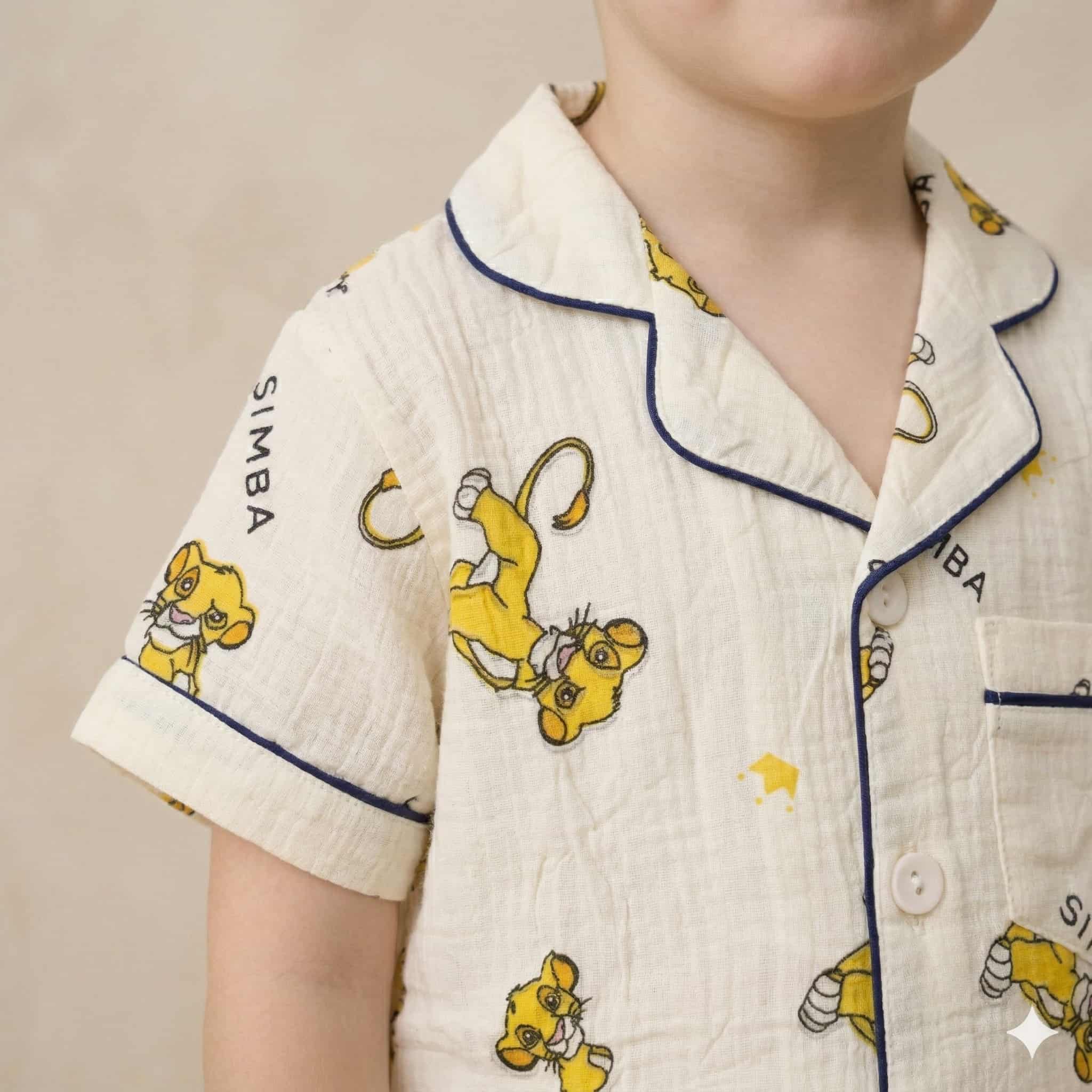 Lion King Boys Half Sleeves Pajama Set- Off White