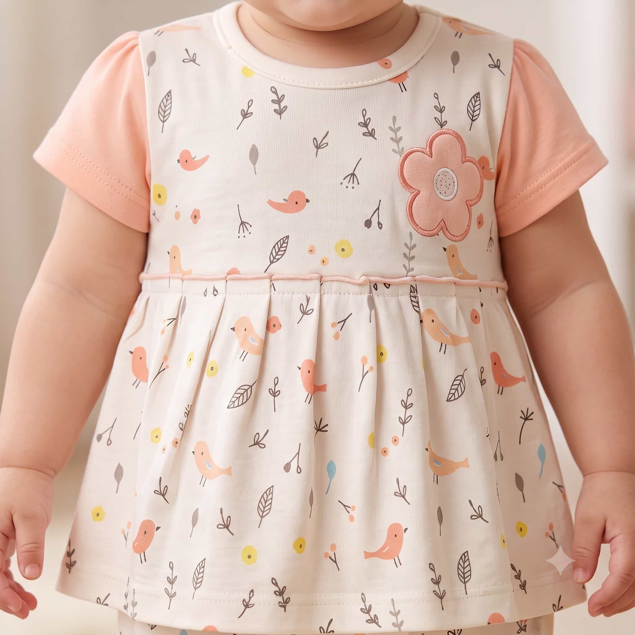Coral Songbird Baby Girls Frock Set - White
