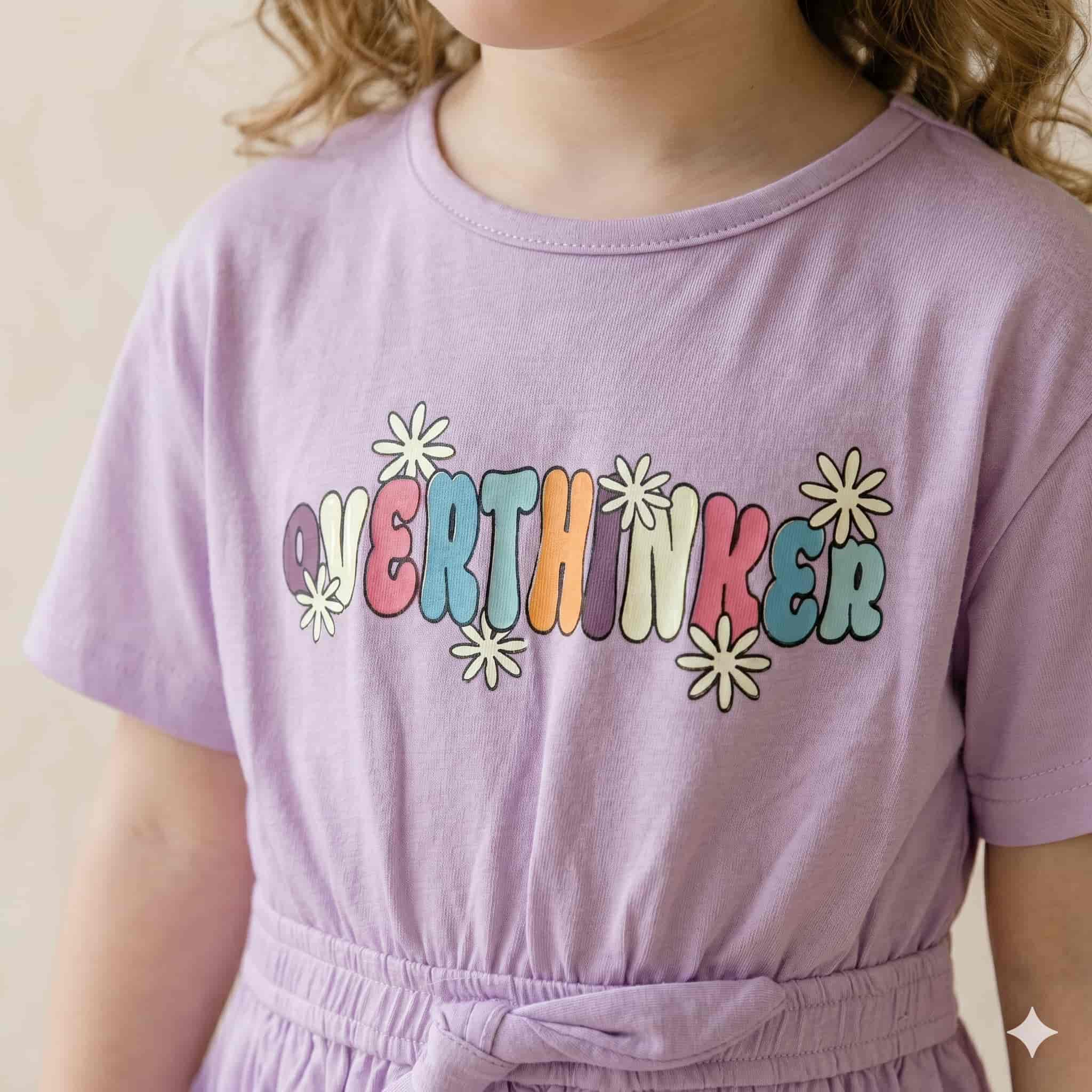 Overthinker Girls Frock Set - Lavender