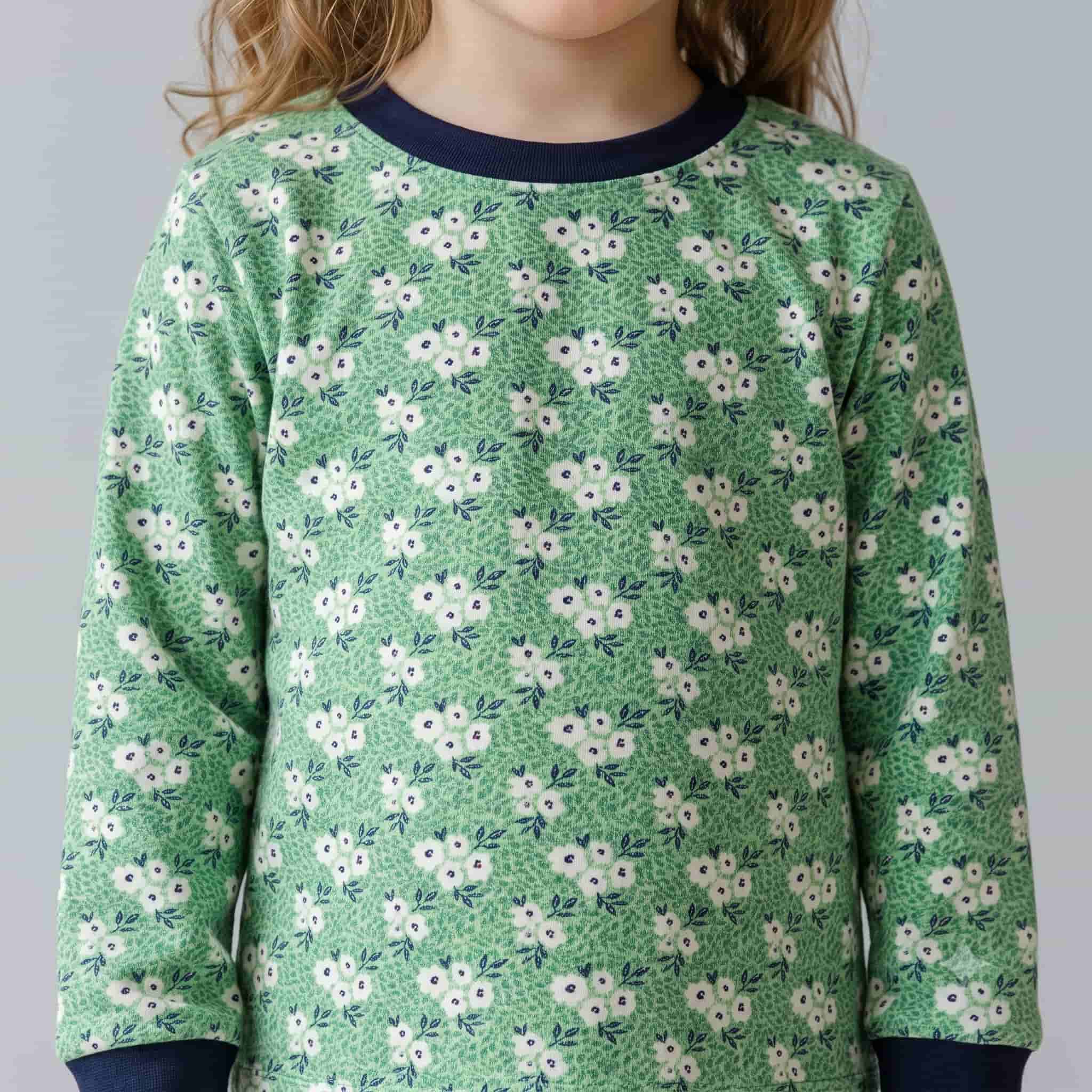 Meadow Bloom Girls Full Sleeves Pajama Set - Navy
