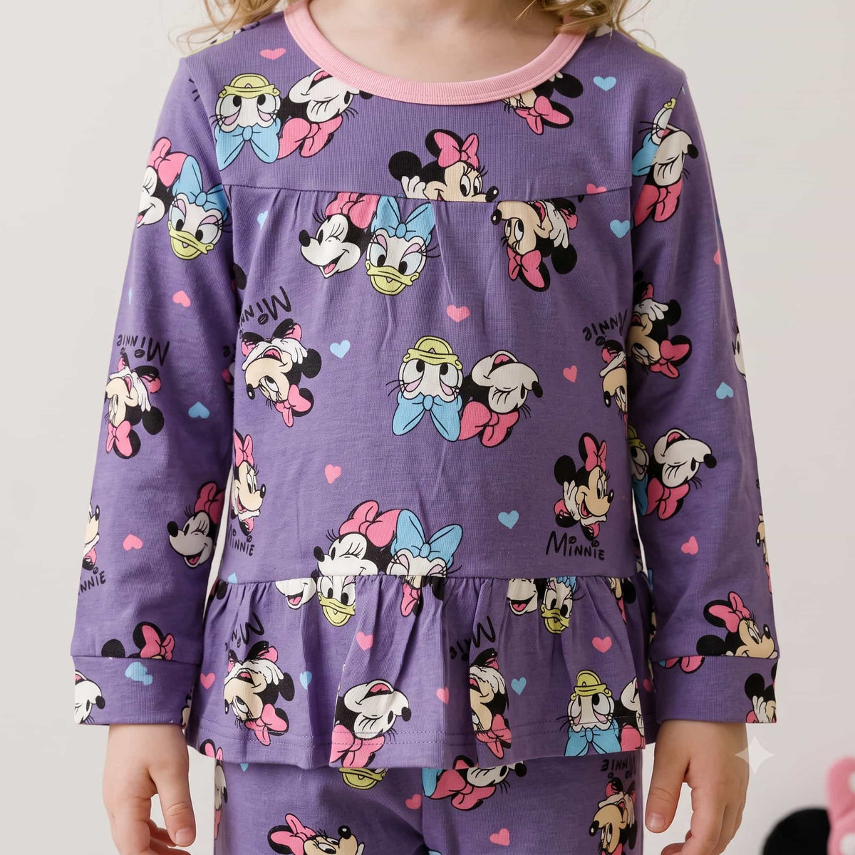 Minnie Mouse & Daisy Duck Girls Full Sleeves Pajama Set – Purple