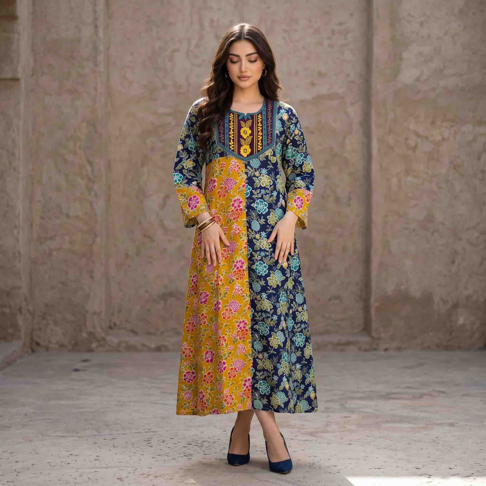 Bloom Floral Women Darra - Yellow & Blue