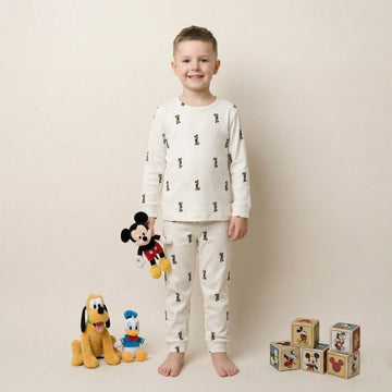 Mickey Mouse Boys Full Sleeves Pajama Set - White