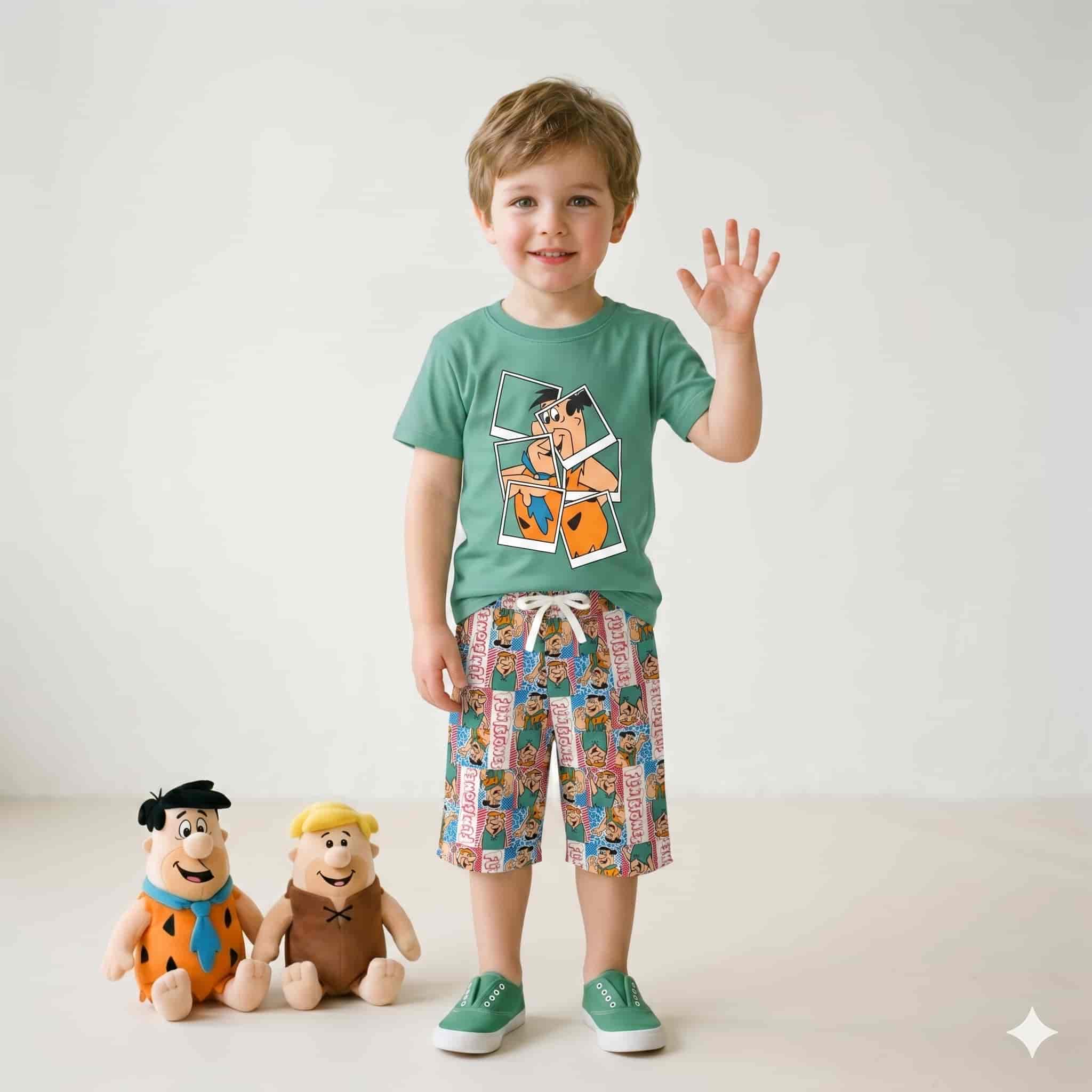 Flintstones Frames Boys Half Sleeves Short Set - Green